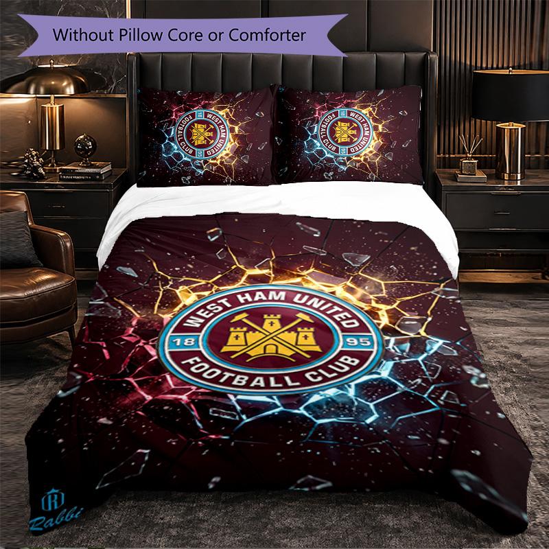 Футбольный комплект постельного белья West Ham United из 3 предметов Мягкий комплект с пододеяльником и наволочками Напечатанный комплект для декора спальни для дома