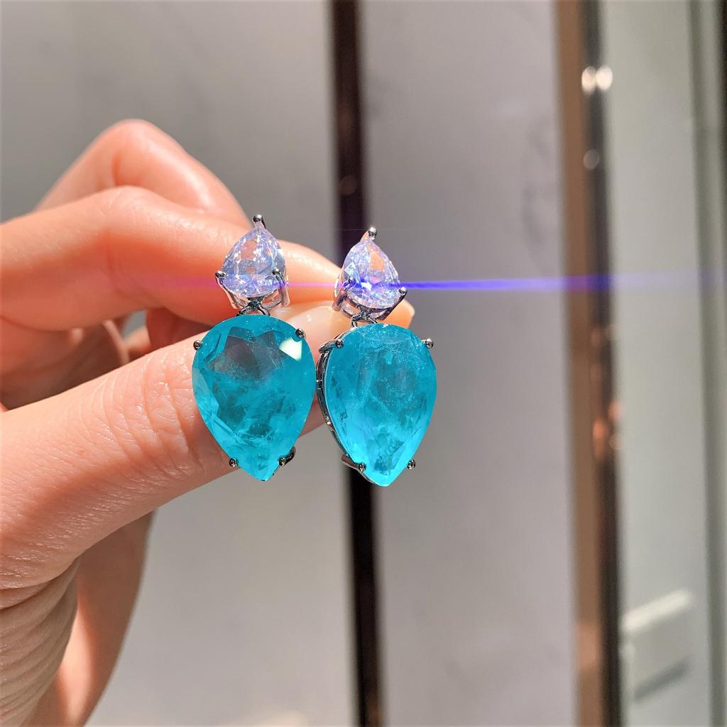 Jewelry Simulation Paraiba, Paraiba Blue Jewelry Set Pendant 15 * 25 Earrings 15 * 20
