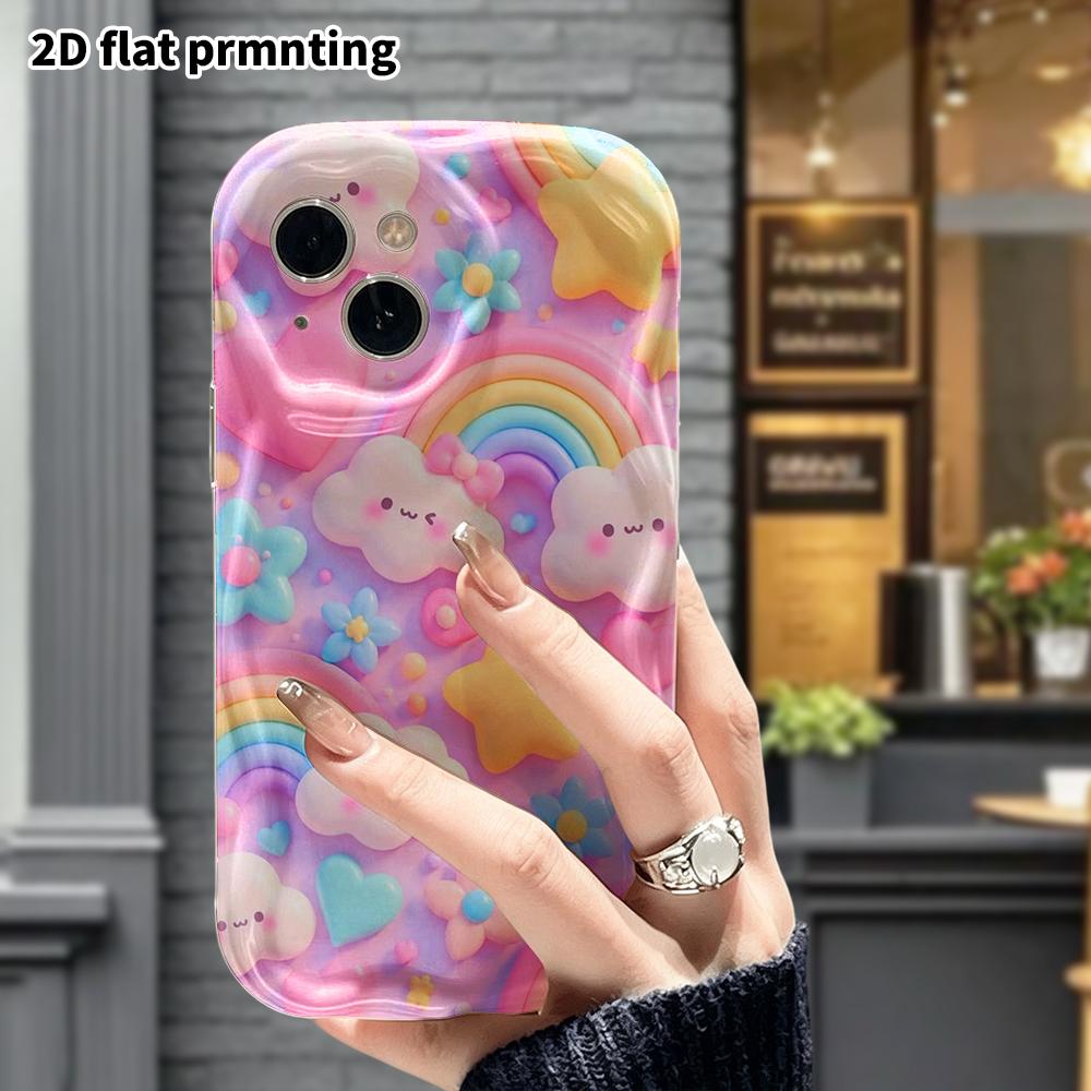 Phone Case: 2D flat, fits iPhone 18, 17, 16, 15, 14, 13, 12Pro protective case, rainbow clouds, perfect Christmas and Halloween holiday gift