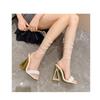 Fashion New Style Popular Fashion Peep Toe Sandals Women Fashion Pleated Lace-up Fretwork Heels Summer Party Shoes Zapatos De Mujer