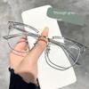 2Pcs Fashion Square Myopia Glasses Anti-Blue Light Glasses Men Rectangle Semi Rimless Eyewear For Women Office Computer Goggle