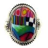 [P9849] - Artisanal Silver Ring 'Columbine & Harlequin' Multicolored Silver - 22x13 Mm