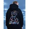 High Street Graffiti Bear Print Men's Fleece Hoodie Retro Autumn Casual Pullover Hooded Sweatshirts Hip Hop Y2K Hoodies Clothes