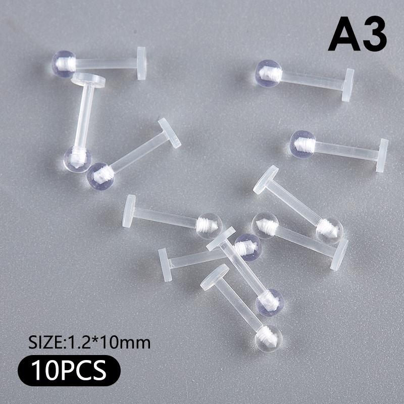 10Pcs Clear Acrylic Lip Stud Piercing Ring Ear Cartilage Earring Bar Tragus