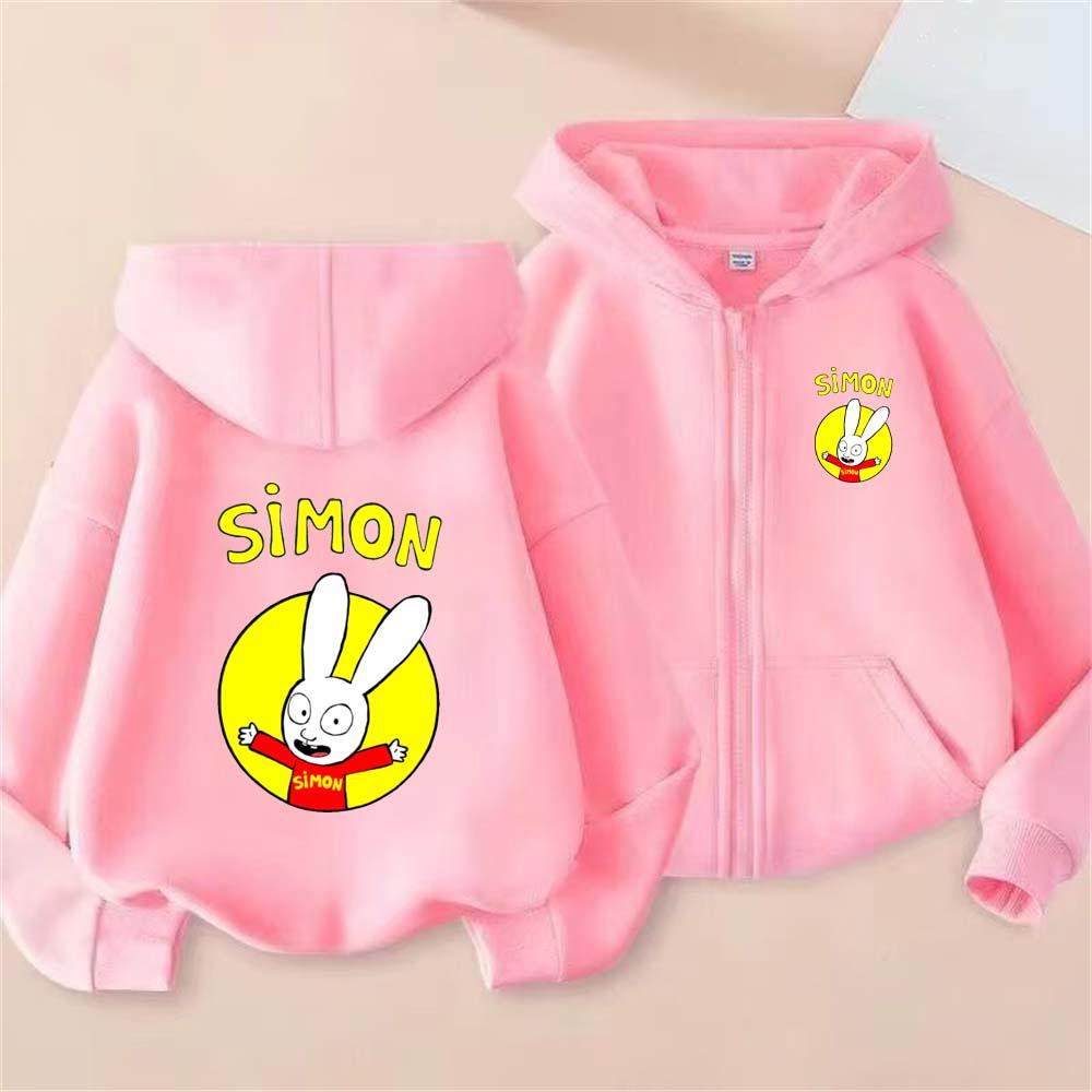 Simon Kids Funny Cartoon Print Spring Autumn Casual Zipper Hooded Sweatshirts 2-13 Years Boys Girls Simple Streetwear Clothing