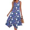 Women's Casual Fashion Round Neck Sleeveless Print Irregular Hem Midi Dress