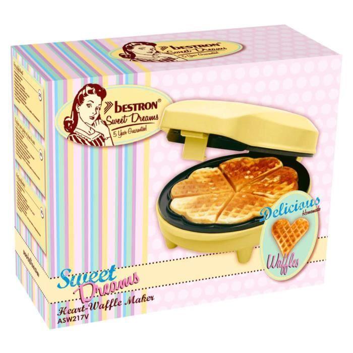 Bestron Gaufrier pour gaufres classiques en forme de cœur, Gaufrier avec revêtement anti-adhésif, 700 Watts, Couleur: jaune