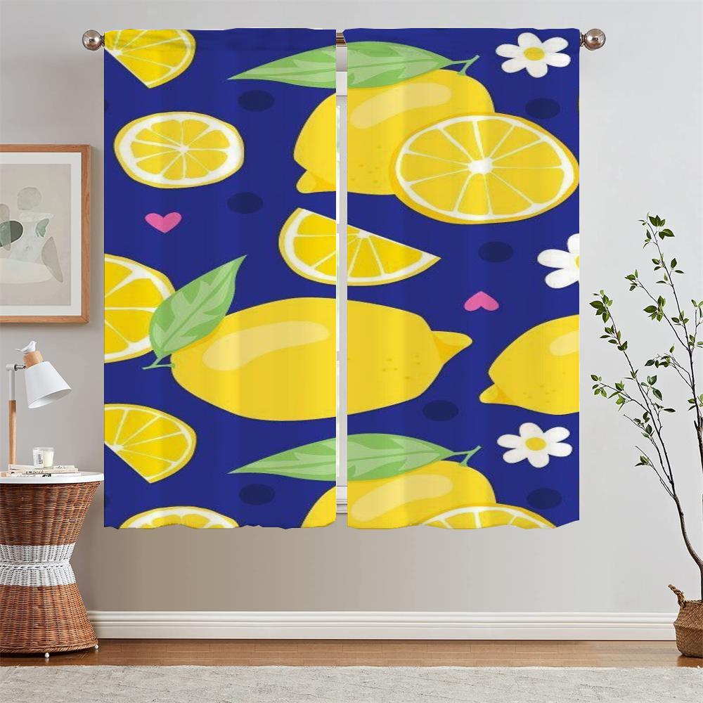 Kitchen Curtains 2 Pieces Window Curtains for Doors Cute Lemon Fruit Bathroom Curtain for Children's Room Bedroom Decoration