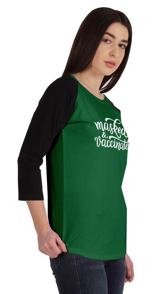 Inkmeso Маскированный и вакцинированный Забавная футболка с вырезом лодочкой в поддержку вакцинации для женщин