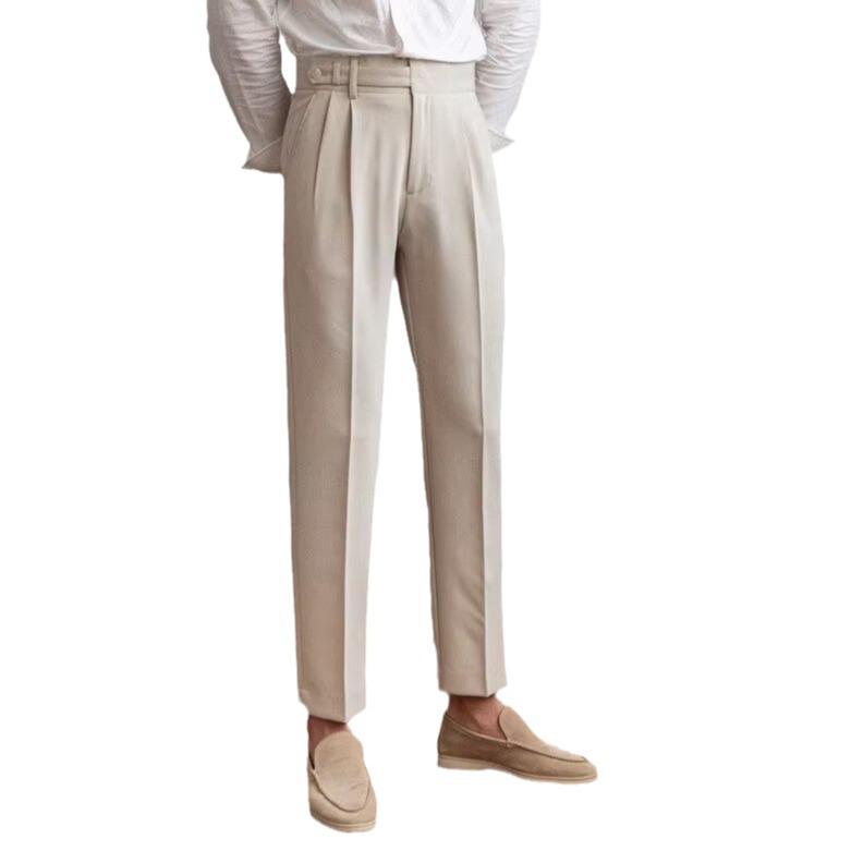 Men's High-Waist Autumn Business Suit Pants, Straight with Paris Buckle, Drape-Free, Easy-Iron, Casual All-Match Style.