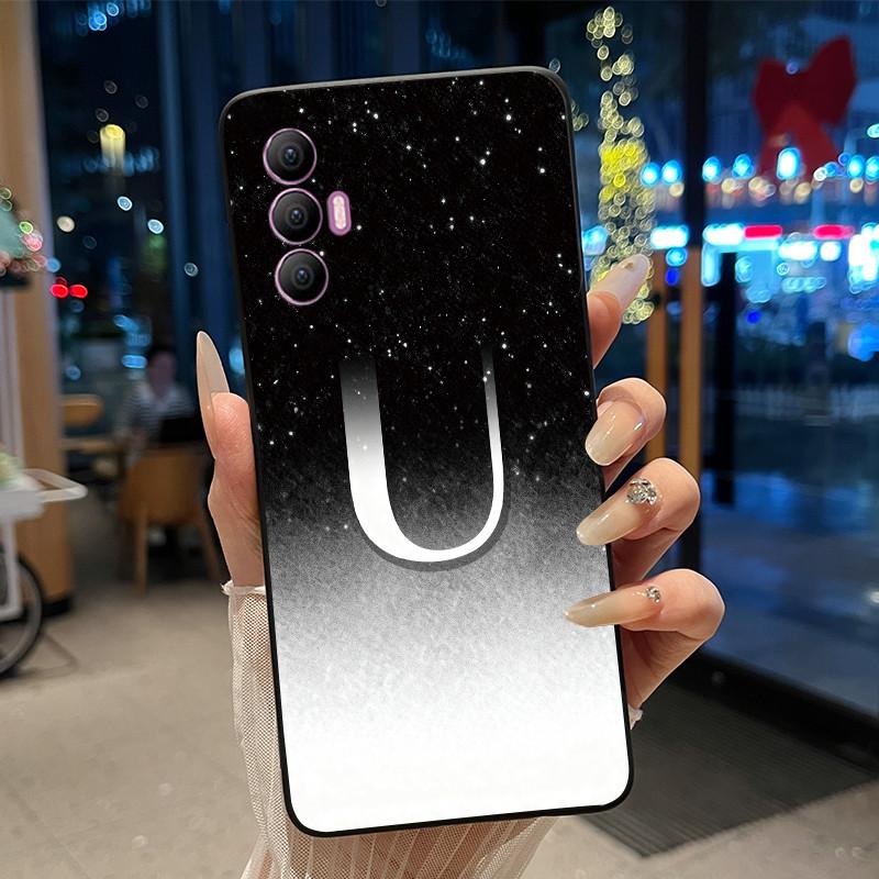 Чехол для телефона Tecno Spark 8 Pro Стильный Новый Буква С Цветком Блестящее Звездное Небо Мягкий Черный Защита от царапин Задняя крышка