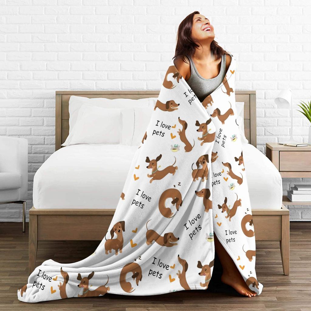 Dachshund I Love Pets Blankets Dogs Animal Wool Throw Blankets Airplane Travel Portable Soft Warm Bedsprea