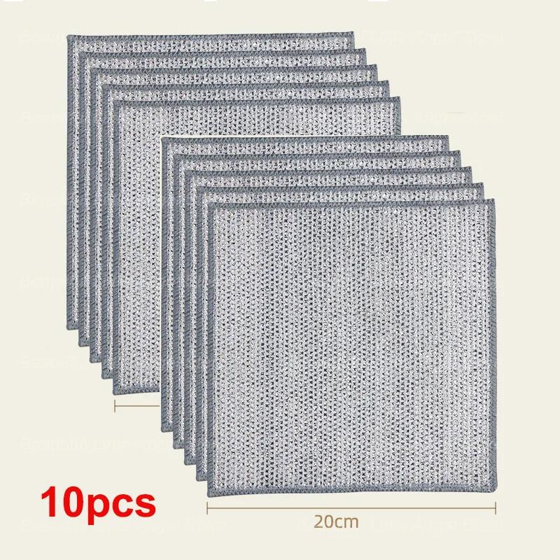 1/10/20pcs Thickened Steel Wire Cleaning Cloth Non-Scratch Double-layer Iron Microfiber Mesh Dishrag Washing Pot Rags Kitchen