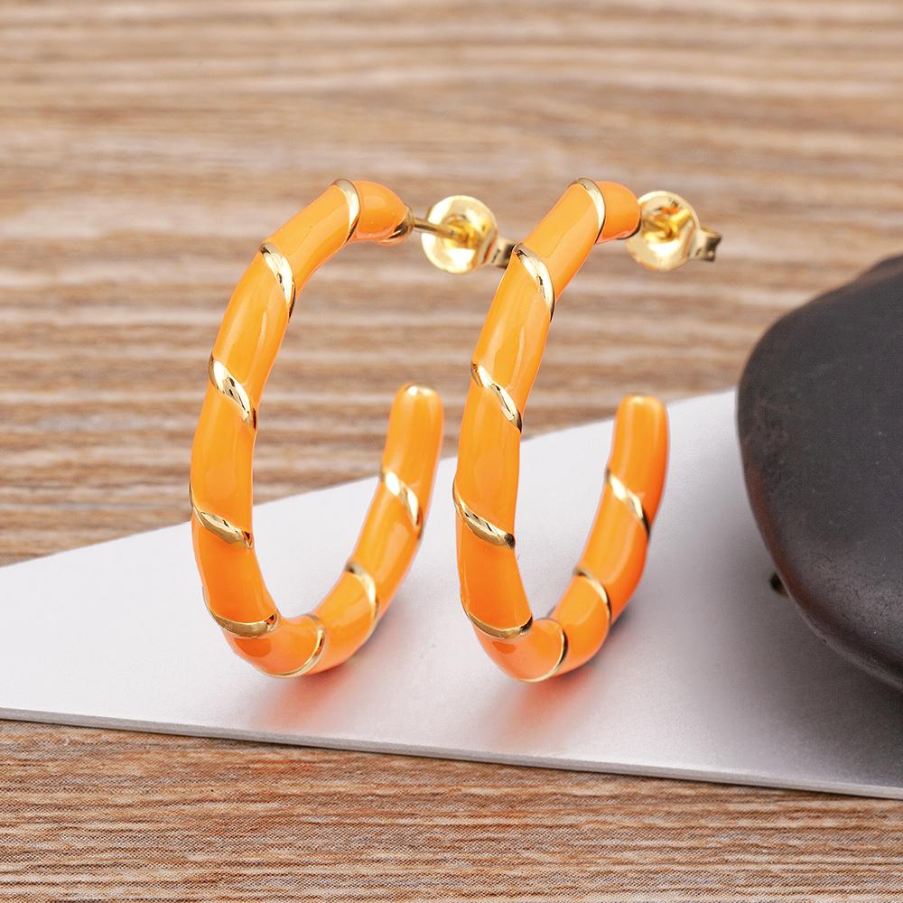 Nidin New Trendy 5 Candy Colors Threaded Strip Pendant Earrings Enamel Oil Dripping Women Elegant Retro Party Jewelry Gifts