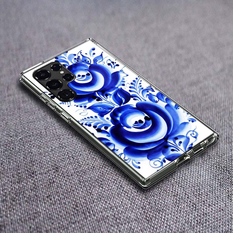 Blue white Porcelain Pattern Phone Case For Samsung Galaxy S24 S23 S21 S20 FE S22 S26 Ultra S25 Edge S10 Plus Cover Clear TPU Ca