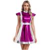 Women's Space Fighter Costume Alien Dress-Up, Metallic Shiny Contrast Dress with Mock Neck & Cap Sleeves for Halloween Cosplay