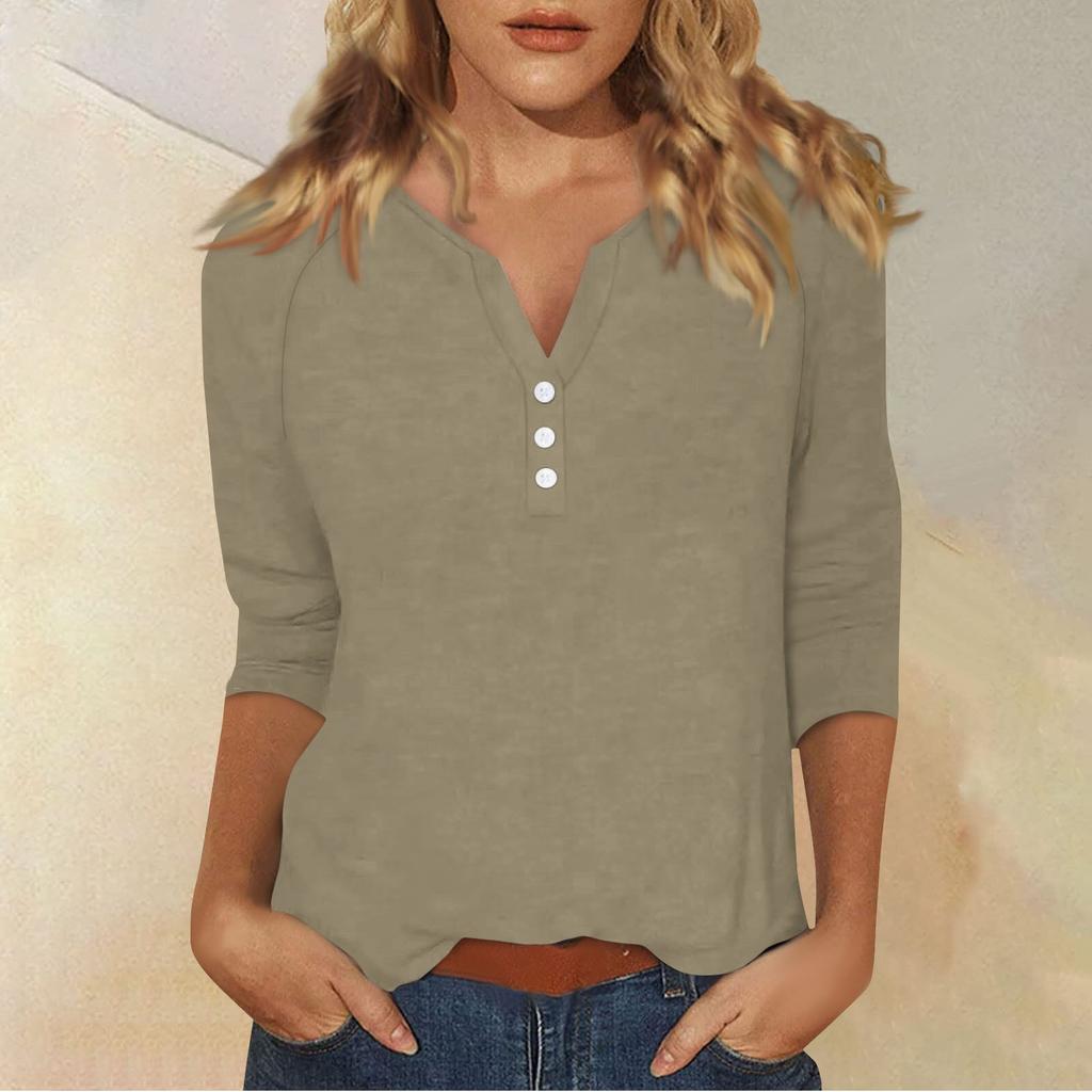 Women's T Shirt Tee Print Button 3/4 Sleeve Daily Weekend Fashion Basic V- Neck Regular Top