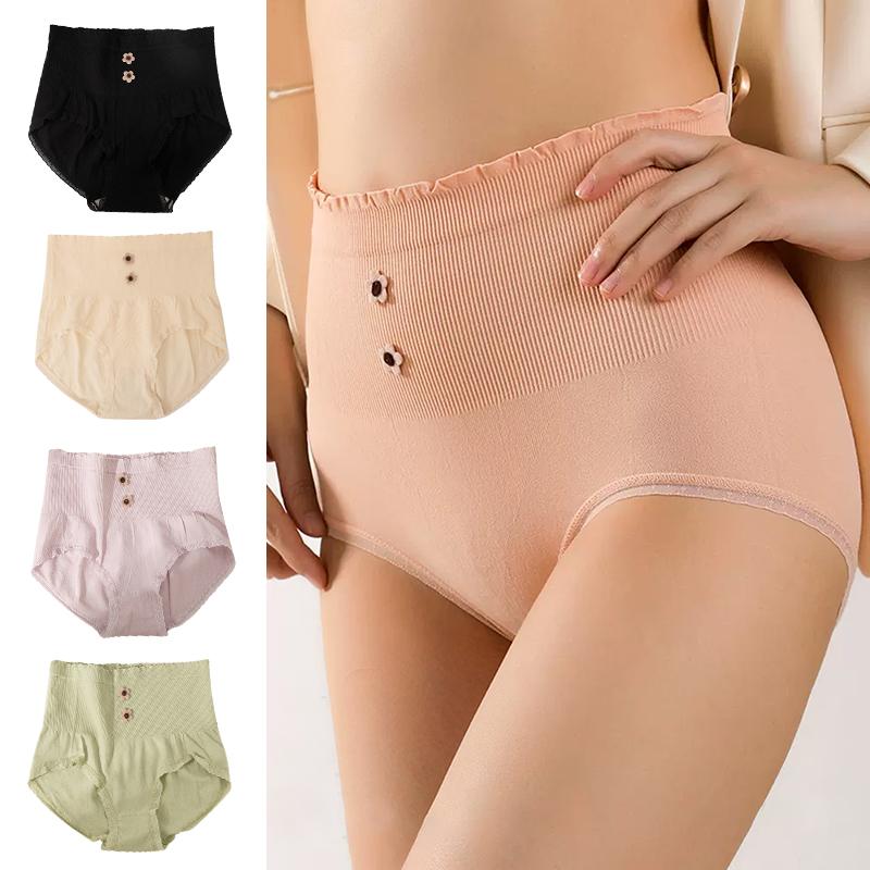 Women's Panties Seamless High Waist Panties Cute Flower Girls Briefs Elastic Underpants Solid Color Ladies Underwear EMA