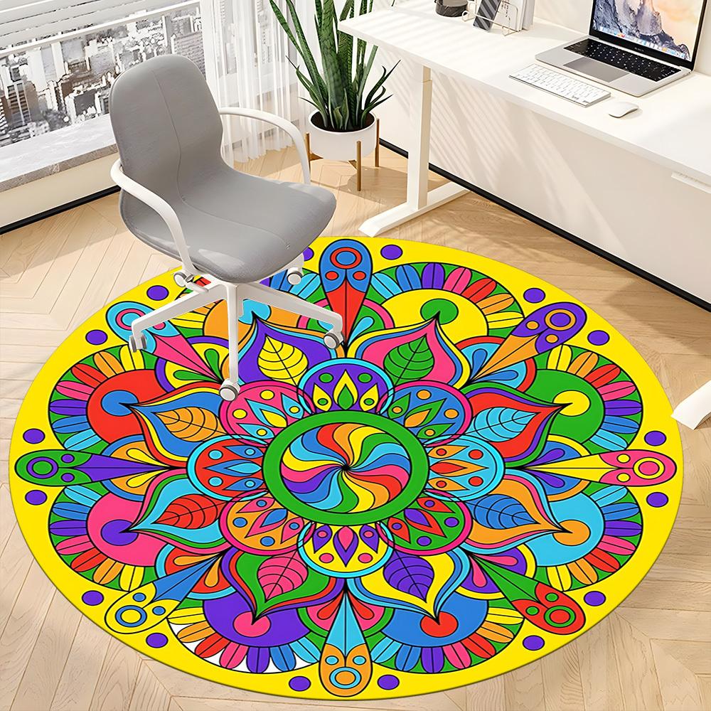 1pc Mandala Psychedelic Office Round Rug, Non-slip, Soft and Durable Office Rug for Interior Decoration, Perfect for Office, Beautiful Decoration yy26