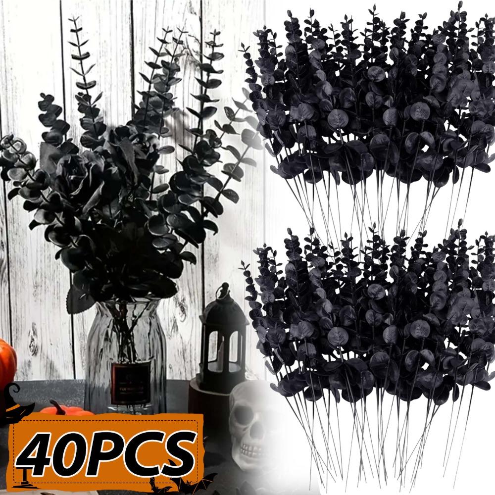 Halloween Simulation Black Eucalyptus Branch Artificial Flower Bouquet Thanksgiving Plastic Eucalyptus Stems Party Table Decor