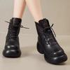 2025 осень и зима мягкая кожа ретро однотонные ботинки на молнии плюшевая короткая голень средний каблук модные ботинки толстый каблук туфли для мамы круглый носок