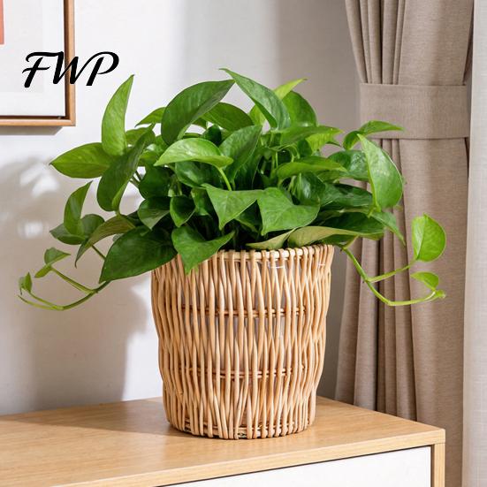 Balcony Desktop Plant Organizer Boho Wicker Planter, Handwoven Flower Pot with Waterproof Lining, Basket Planter Rustic Storage for Indoor Plants