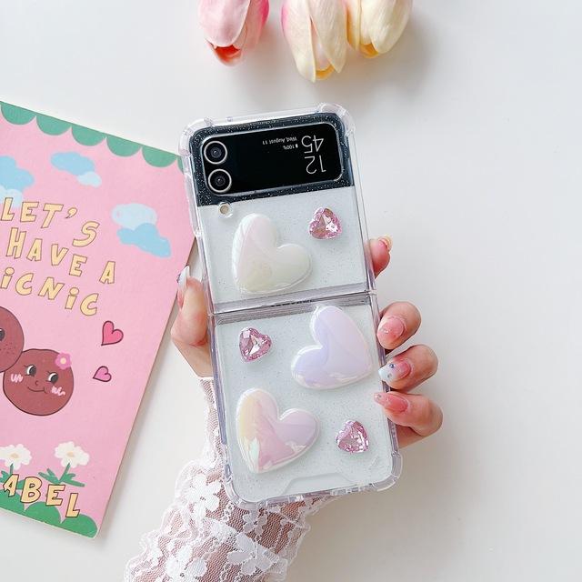 Для Samsung Galaxy Z Flip 4 3 чехол милый 3d Laser Love прозрачный силиконовый складной противоударный защитный чехол аксессуары