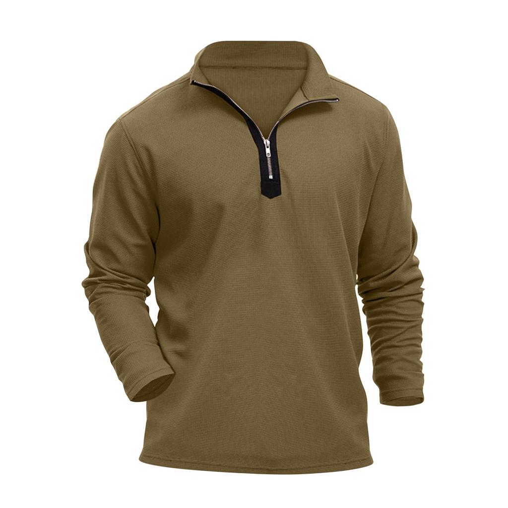 Мужской весенний однотонный топ с полумолнией и воротником-стойкой, с длинным рукавом, мужские повседневные модные топы