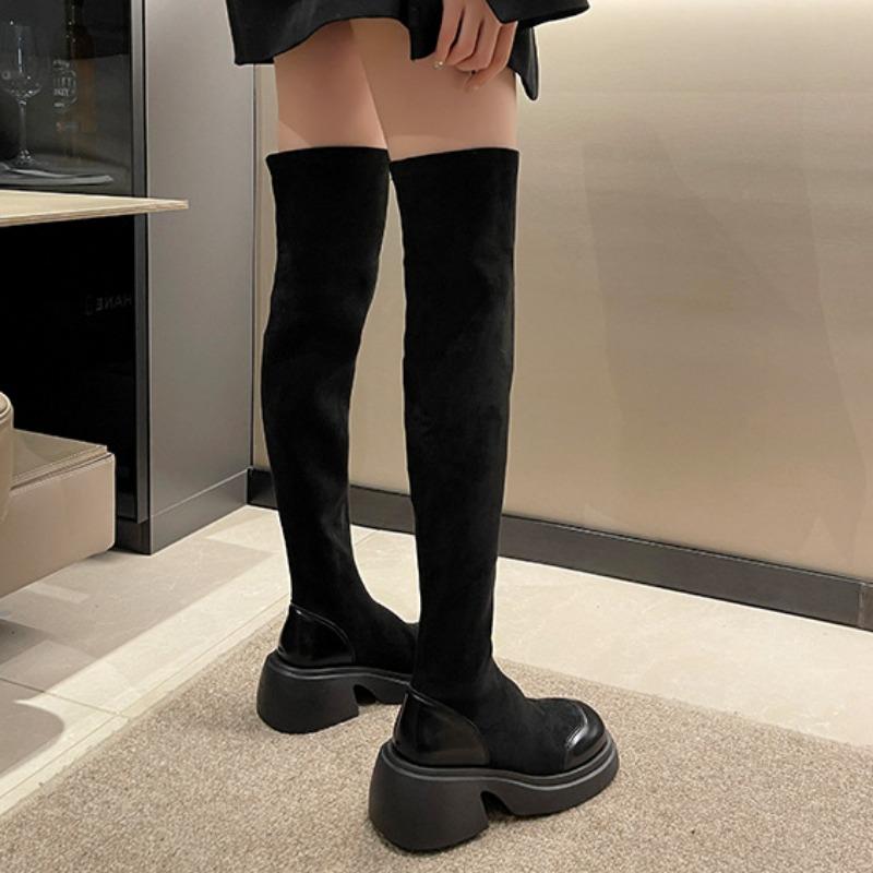 Черные эластичные сапоги длиной до колена на толстой подошве для женщин 2024 года, осень и зима, пикантные женские носки для тонких и длинных носков, женские