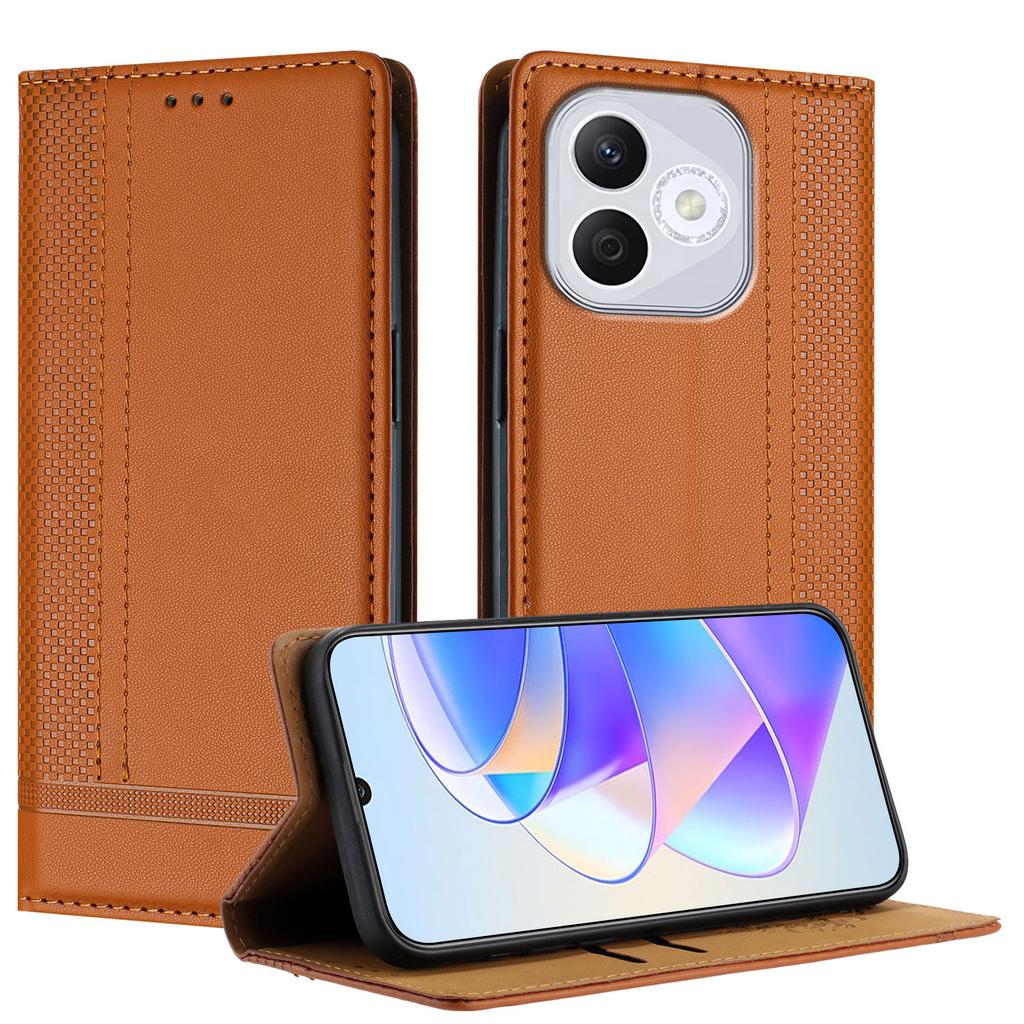 For Honor 400 Lite Case L-Shaped Grid Pattern Leather Stand Phone Cover with Card Slots