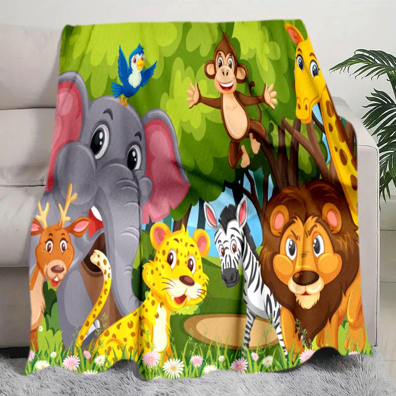 Jungle Animal Friends Plush Blanket Suitable All Seasons Soft Comfortable Sofa Office Nap Travel Birthday Gift Christmas Present
