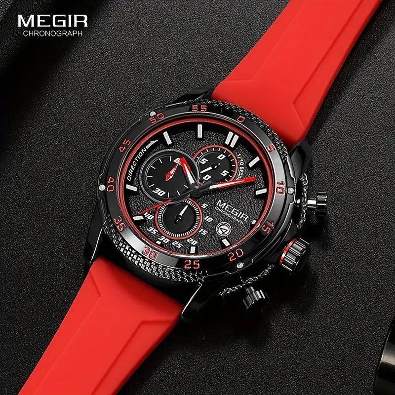 Megir Men's Watch With Silicone Strap Chronograph Quartz Wristwatches Glow Waterproof Wrist Watch, Ideal Choice for Gifts 2211