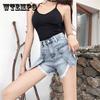 Летние джинсовые шорты с большим карманом, женские, с высокой талией, модные, неровные, с неровным краем, широкие брюки А-силуэта