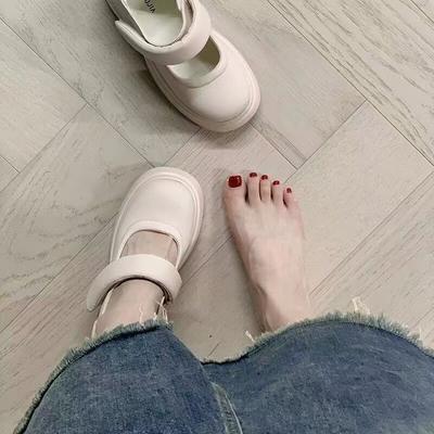 Французские женские туфли Мэри Джейн 2025 года, весна и осень, новые кожаные туфли на липучке с толстым каблуком, повседневные туфли на высоком каблуке