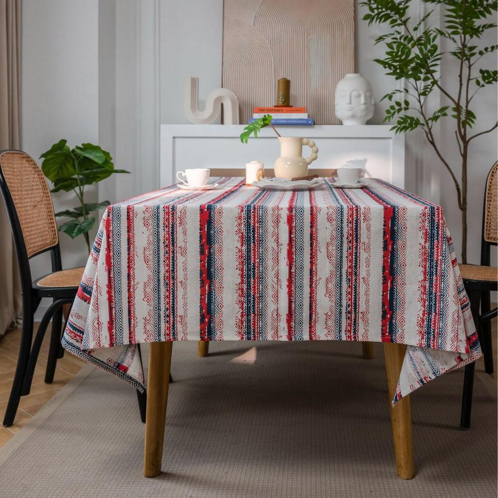 Qi Yun Retro Stripe Countryside Rectangle Tablecloth