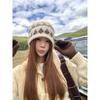 Female autumn and winter rabbit fur hat white warm thickened large head circumference showing face small plush knitted ear protector wool hat
