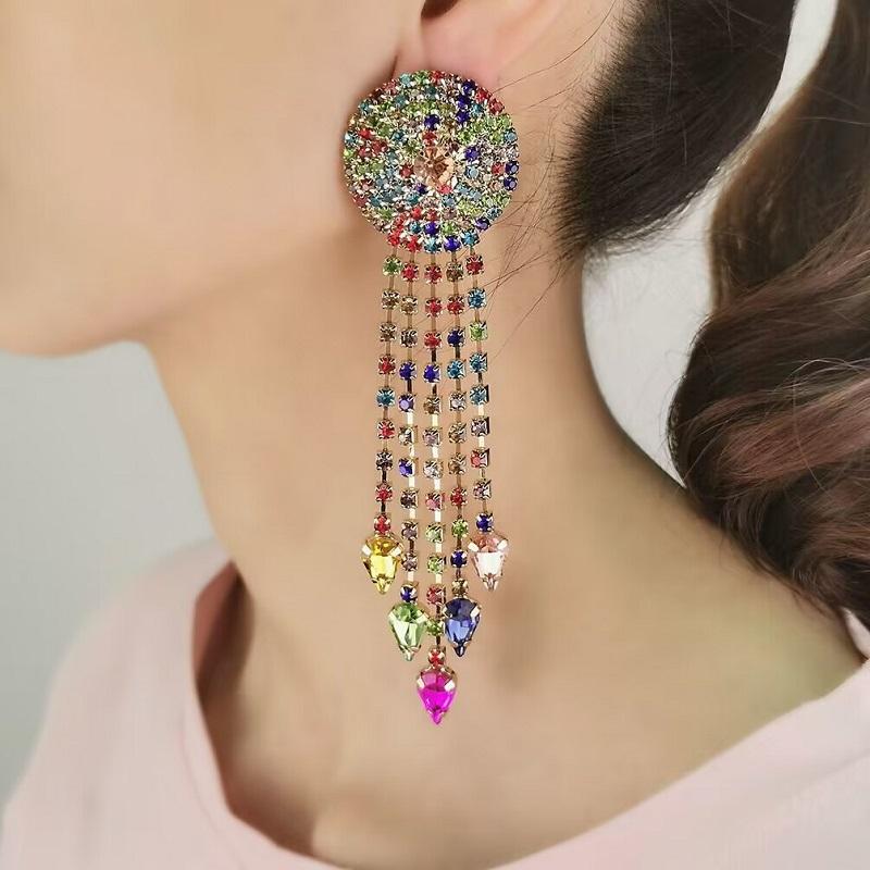 Винтажные этнические геометрические серьги-кисточки с каплями воды для женщин, элегантные длинные висячие серьги в стиле бохо со стразами и цветком-облаком