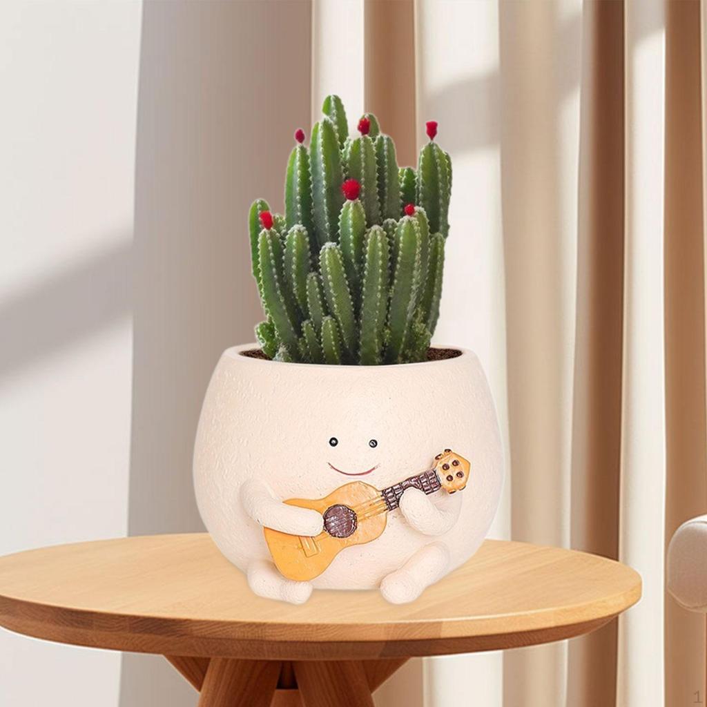 Smile Face Flower Pot Figurine Housewarming Gift Resin Ornament Decorative Planter for Farmhouse