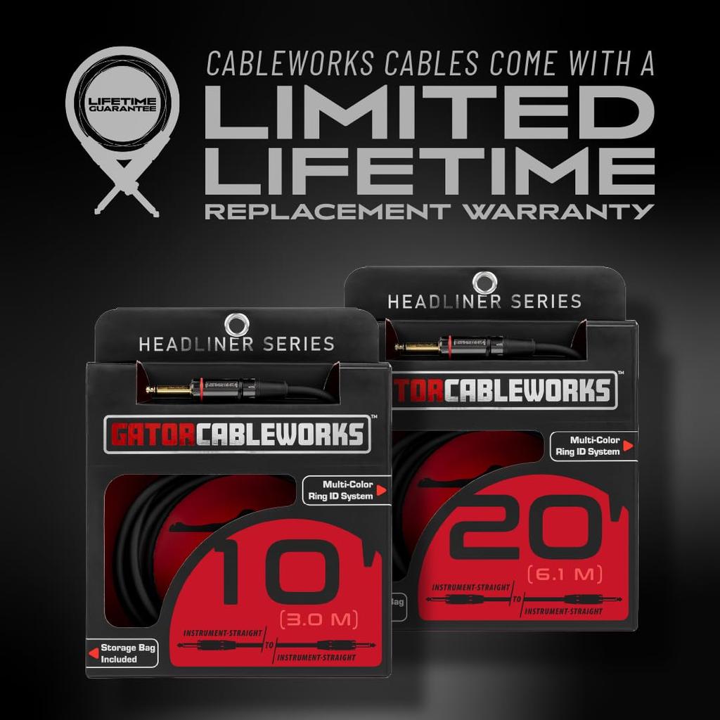 Cableworks by Gator Cases Headliner Series Shielded Cable for Guitar and Bass (3ft SS) GCWH-INS-03