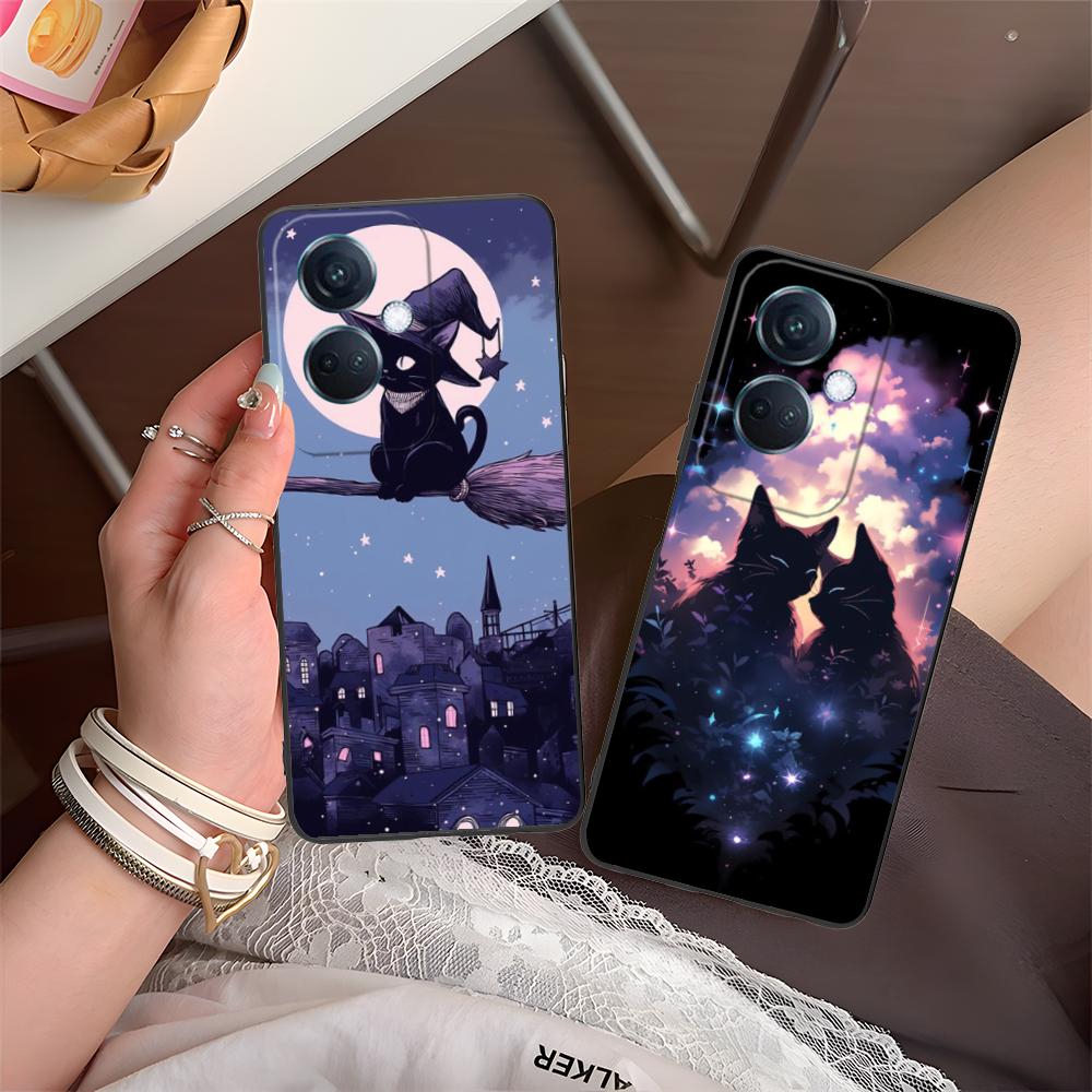 Чехол для телефона Luna Moon Cat для OPPO Reno 14 13 12 11 10 9 8 7 6 5 F T Pro 5G Цветной печатный чехол Чехол Красивый Роскошный