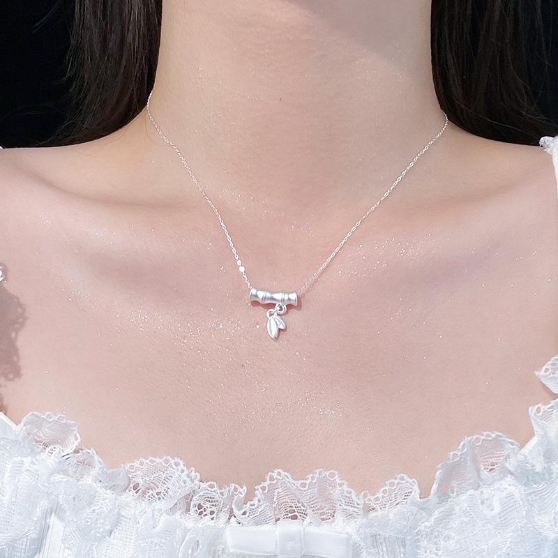 Ожерелье из бамбуковых узлов и листьев, модный и универсальный стиль для поездок на работу, минималистичная и свежая цепочка на ключицу