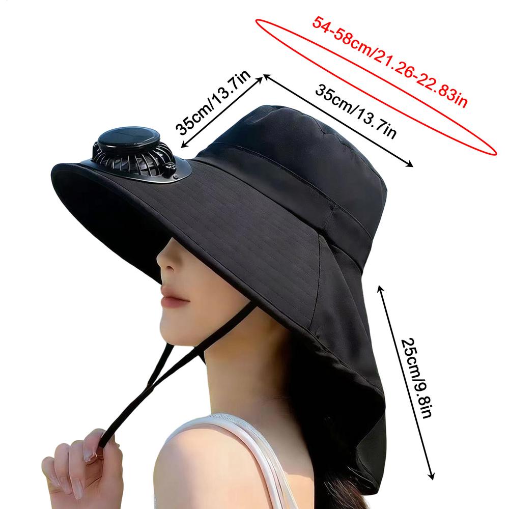Solar-powered fan hat Women's shawl-style sun hat Wide Brim Neck Flap UV Protection Breathable Solar Cooling Sun Protection Caps