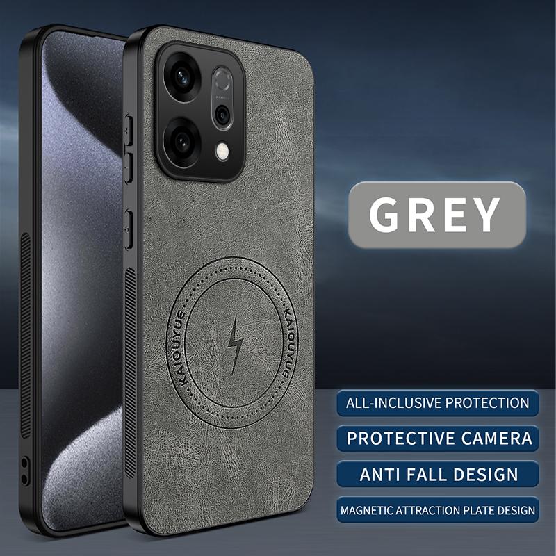 Магнитный чехол для Oppo Reno 14 Pro Reno14 F 14 FS 5G MagSafe Текстурированная кожа наппа из ПУ Силиконовая кожаная задняя крышка Противоударный бампер