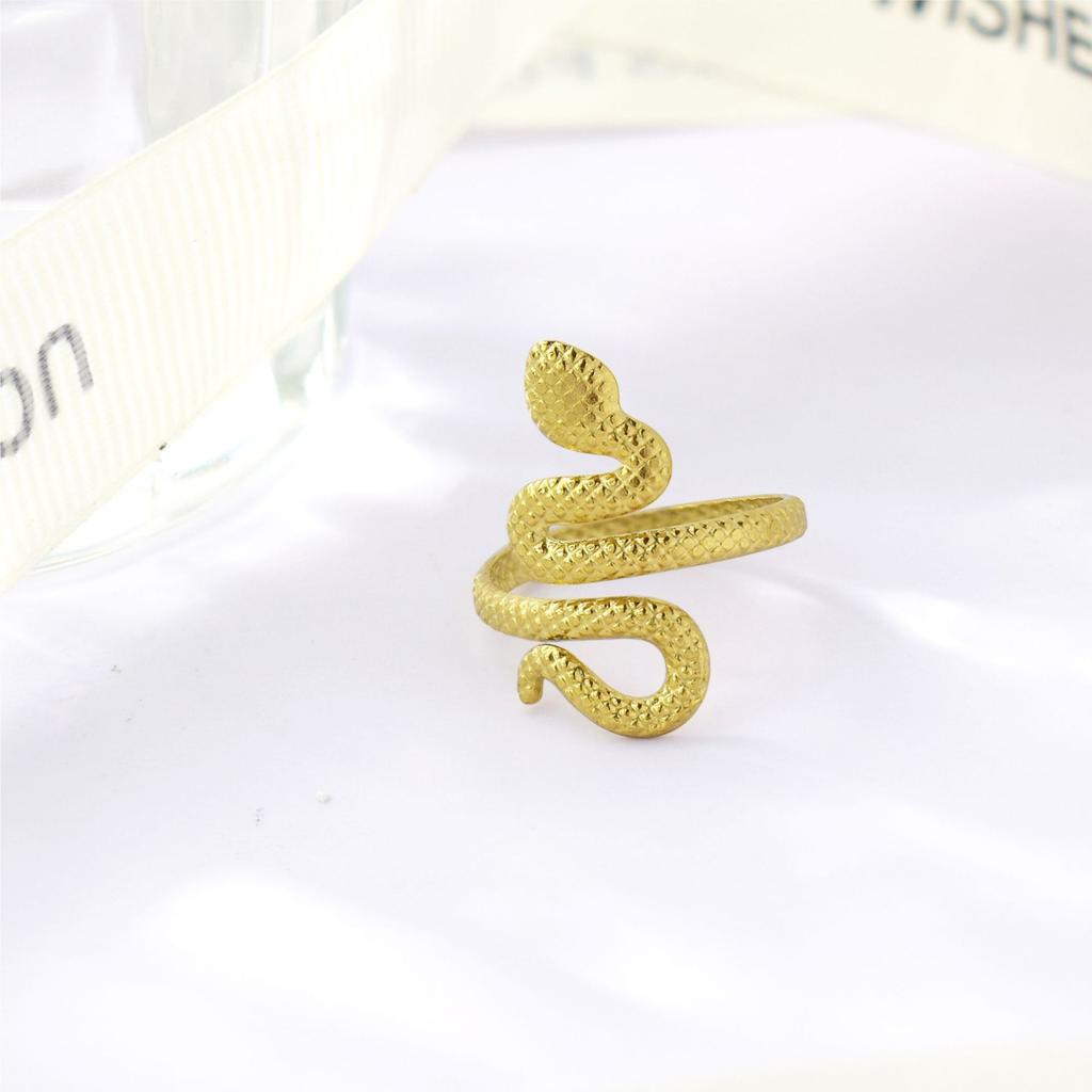 Позолоченное 18K Золотом Длинное Кольцо-Змея из Титановой Стали Женское, Хип-Хоп Панк Стиль, Открытое Регулируемое Кольцо