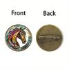 Брошь Лошадь Металлическая окантовка Текстура витражного стекла Художественный дизайн Маленький круглый значок Цветной узор лошади Значок Свитеры Шарфы Аксессуар
