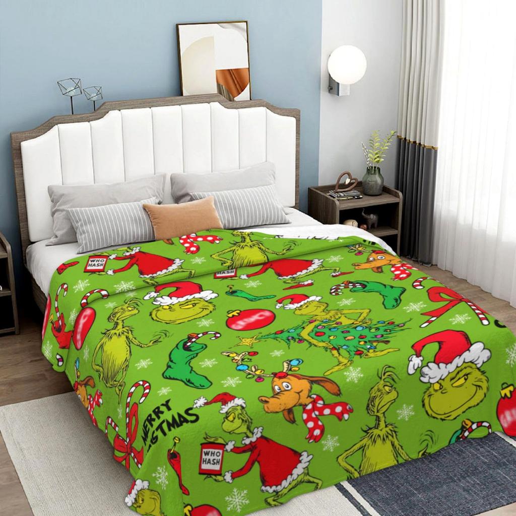 Christmas Decoration Cartoon Green Devil Christmas Atmosphere Blanket Soft Comfortable Flannel Warm Blanket Holiday Gift