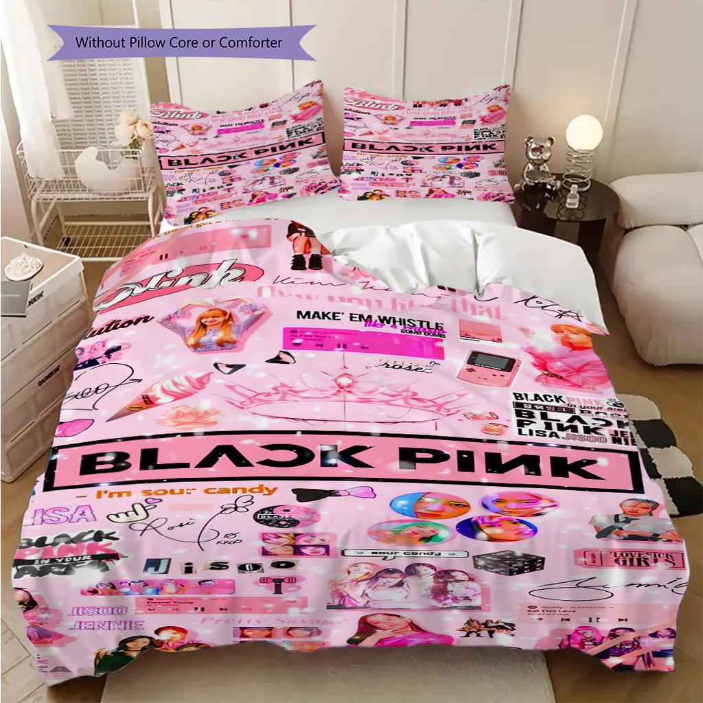 Vibrant Pink Fashion Art Bedding (1 * duvet cover + 2 * pillowcase, without core) 2D Flat Soft and comfortable Bedding set Christmas birthday gift