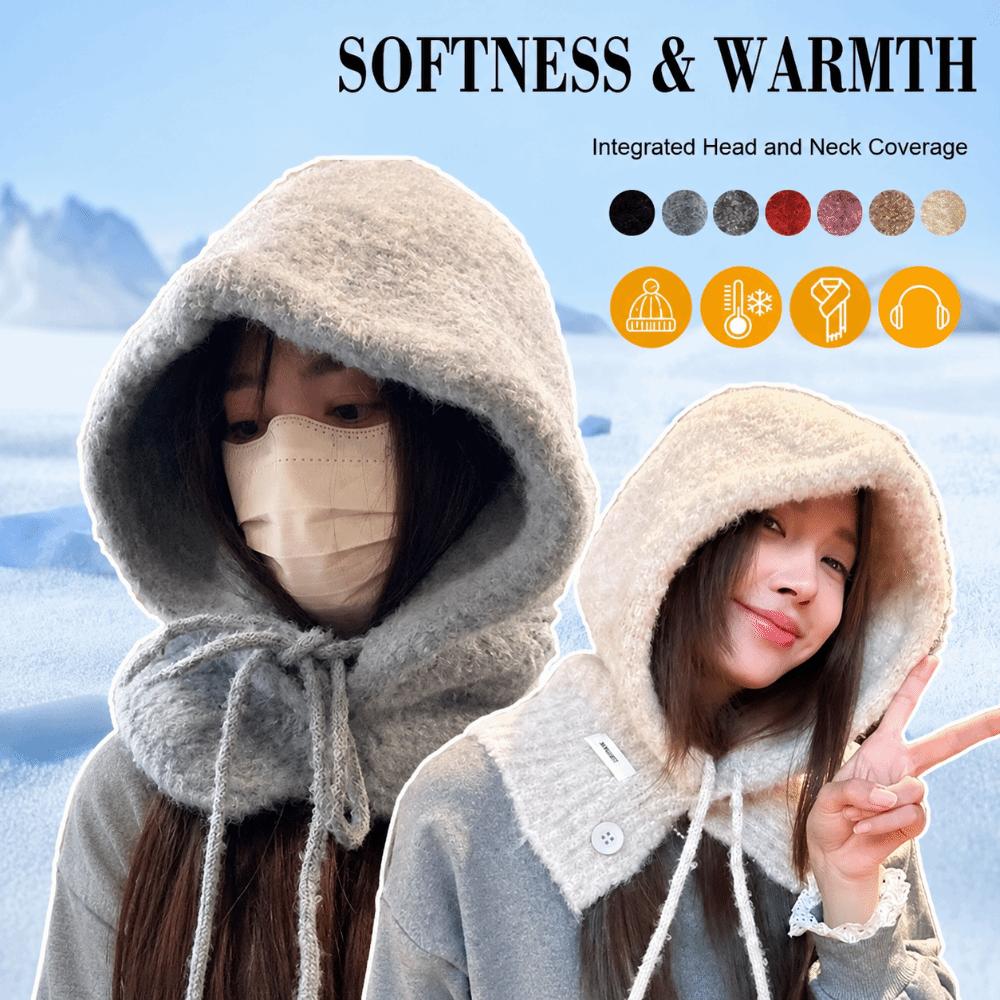 Drawstring Winter Hat Warm Hooded Scarf Cap Fashion Neckerchief Hat Women Girl