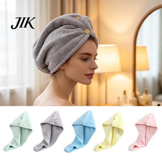 Moisture Wicking Hair Towel Coral Fleece Wrap with Button, Thick Quick Dry Super Odor Free Drying Cap Absorbent Turban, for Long Women