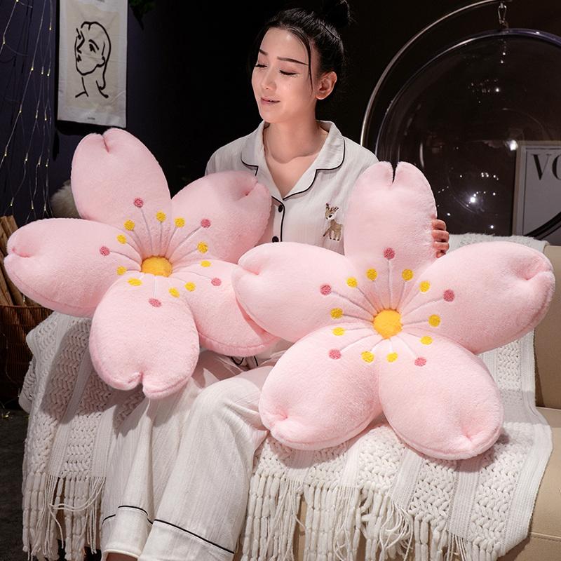 45/55cm Pink Sakura Plush Throw Pillow Stuffed Flower Seat Cushion Car Sofa Chair Back Support Plushie Decor Gift